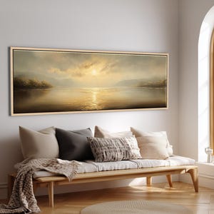 Golden Lake Canvas Print: Extra Wide Beige Landscape, Serene Wall Art