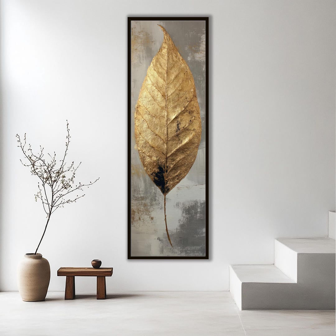 Abstract Golden Leaf Wall Art - Contemporary Luxury Botanical Decor ...