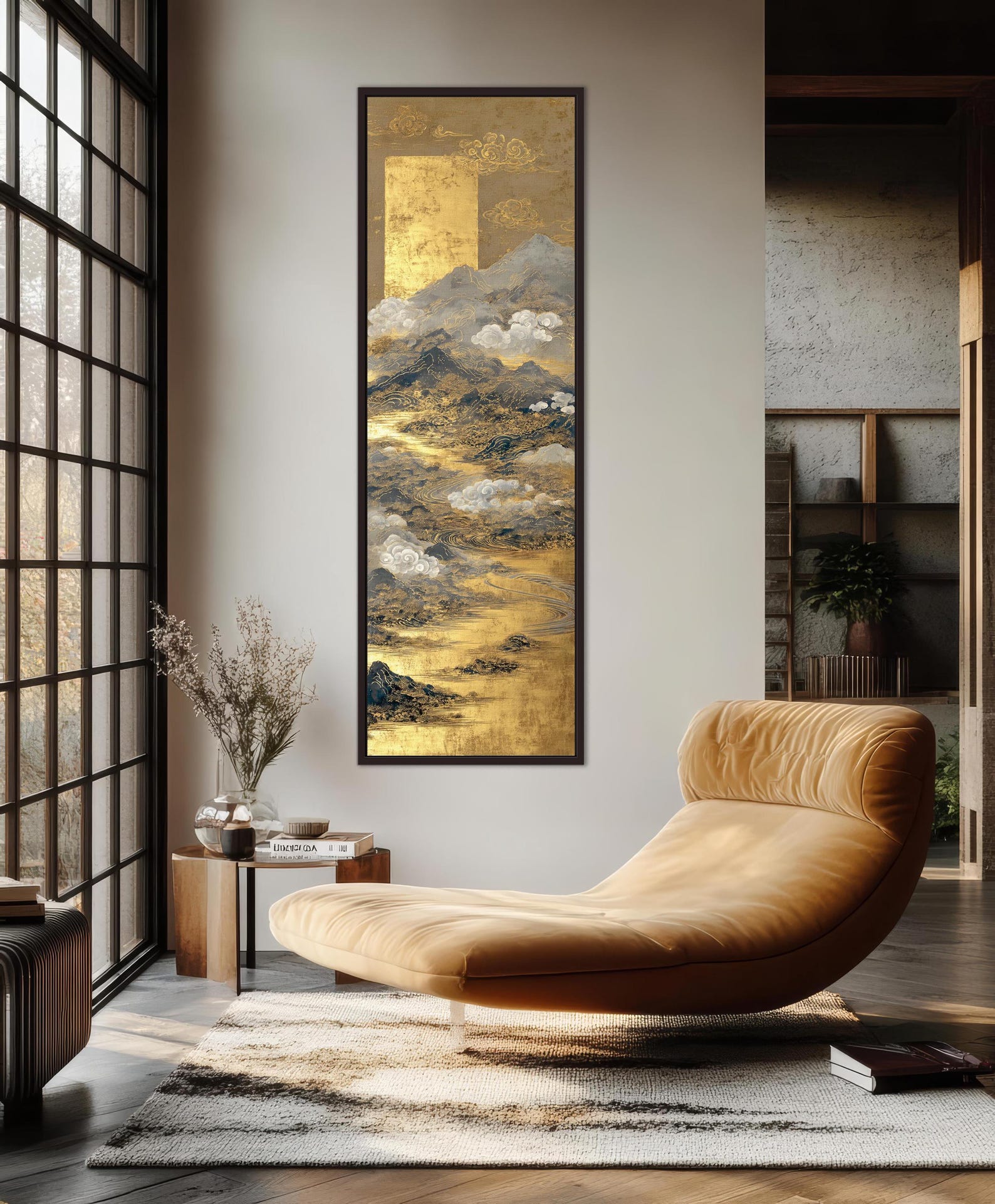 Japanese Landscape Wall Art - Japandi Gold Mountain Canvas Print | Long ...