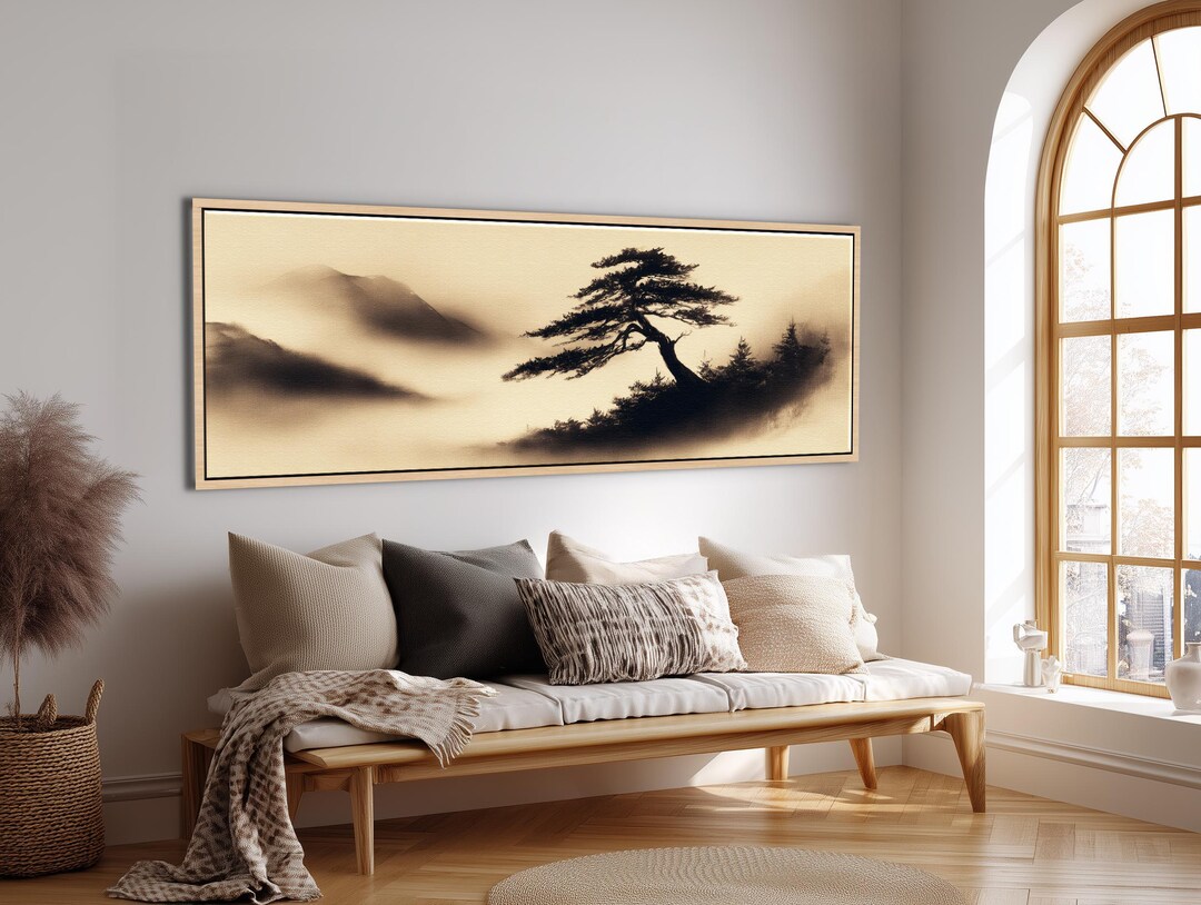Japanese Zen Pine Tree & Misty Landscape – Sumi-e Ink Japandi Wall Art ...