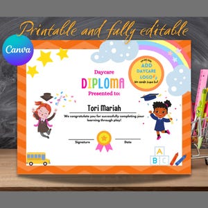Daycare Graduation Diploma, Editable Daycare Certificate, Instant Download