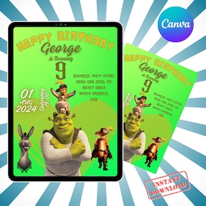 Shrek Birthday Invitation, Shrek and Friends Invitation For Boys, Birthday Invite, Editable And Downloadable Mobile Evite