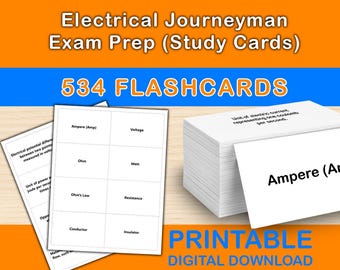 Flashcards de préparation à l'examen de compagnon électricien | 534 cartes d'étude numériques | Test de licence d'électricien d'État PDF imprimable