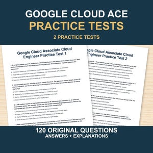Google Cloud ACE övningsprov, 120 originalfrågor, 2 utskrivbara studieprov i PDF-format