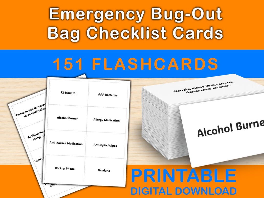 Emergency Bug Out Bag Checklist Cards: 151 Prepper Essentials Instant ...