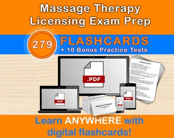 Massage Therapy Licensing Exam Flashcards + 10 Bonus Practice Tests | 279 Digital PDF Cards