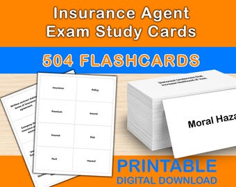 Insurance Agent Exam Study Cards | 504 Digital Flashcards | State Producer License Test Prep Printable PDF