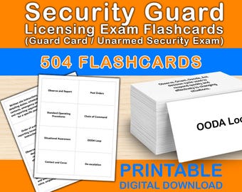 Tarjetas de estudio para el examen de certificación de guardia de seguridad / Tarjetas de estudio 504 / PDF de preparación para el examen de certificación de guardia y seguridad sin armas