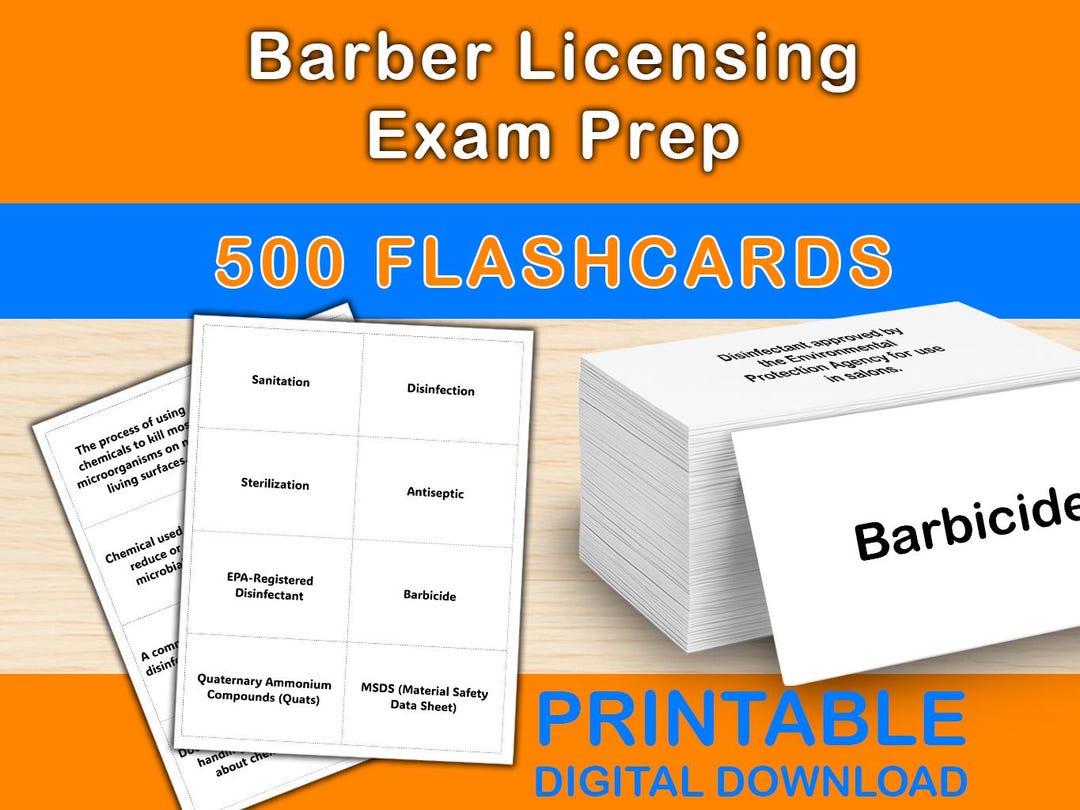 Barber Licensing Exam Prep Flashcards | 500 Digital Study Cards | Printable PDF Study Guide for ...
