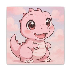 Lindo arte en lienzo de dinosaurio, decoración de habitación infantil, arte de pared de guardería, decoración caprichosa, regalo de baby shower, decoración de sala de juegos, decoración de bebé T-Rex.