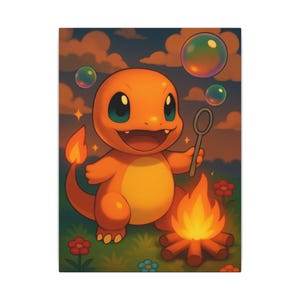 Lienzo infantil encantador, decoración de pared adorable, decoración de habitación infantil, diseño de dragón divertido, idea de regalo original, arte con temática de Pokémon