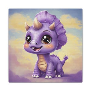 Cute Purple Dinosaur Canvas, Kids Room Decor, Nursery Wall Art, Baby Shower Gift, Playroom Decoration, Adorable Animal Print, Triceratops