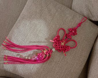 Mira Inspired Hanbok Norigae, Pink Vegan Leather Korean Decoration