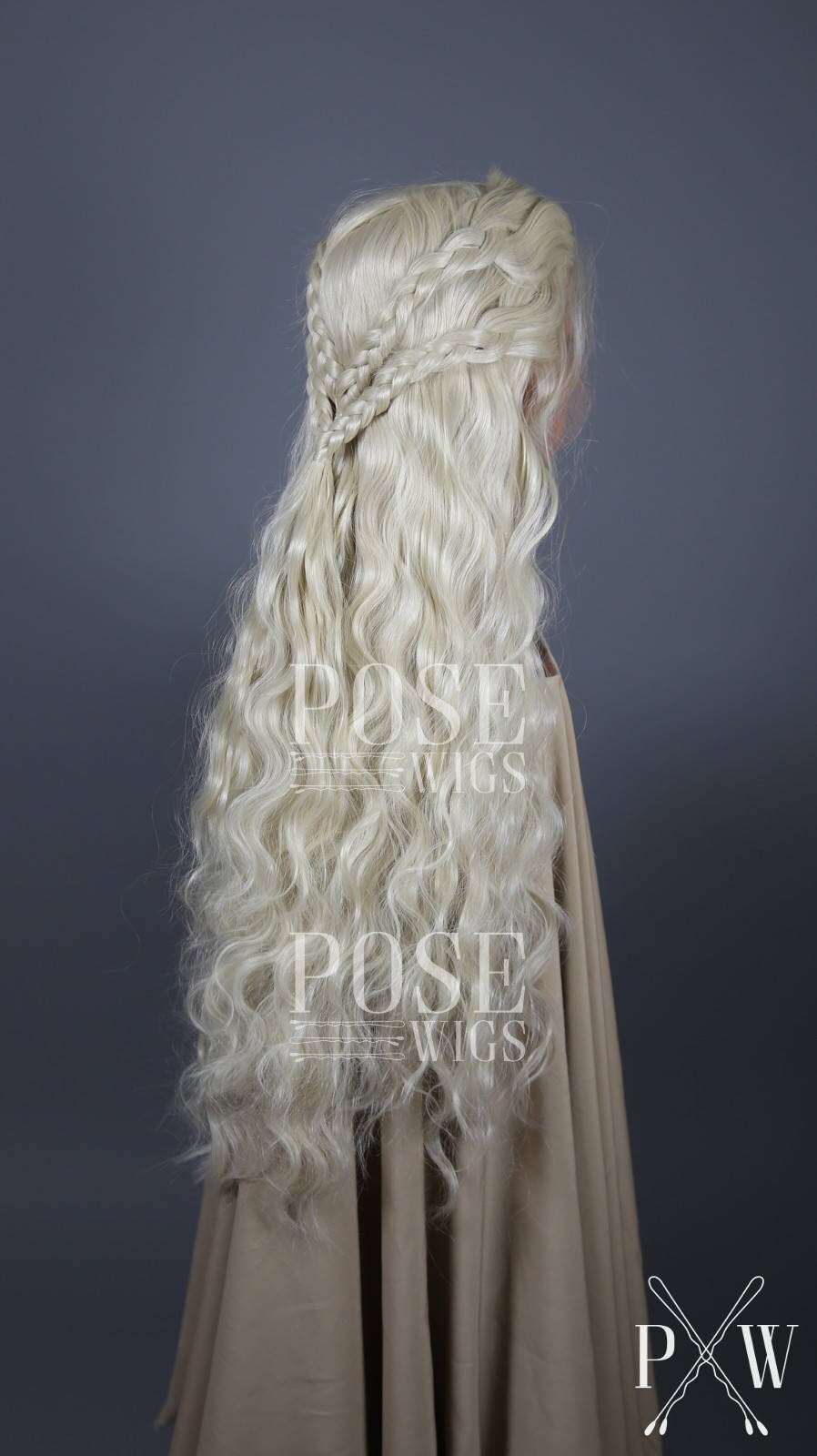White Blonde Custom Braided Long Wavy Lace Front Wig Pose Etsy