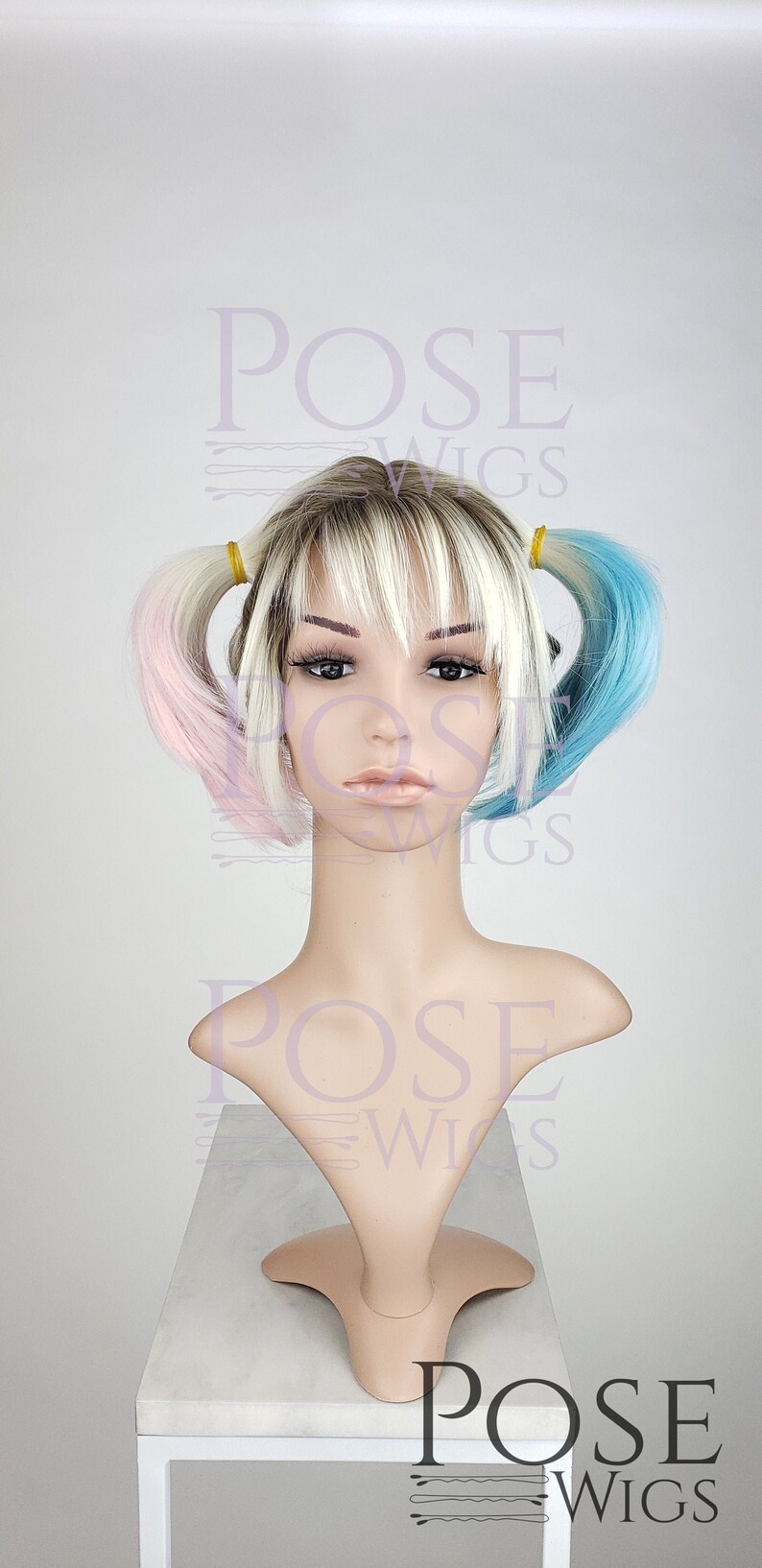 Harley Quinn Lace Front Wig Short Pigtails Thin Bangs Birds Etsy