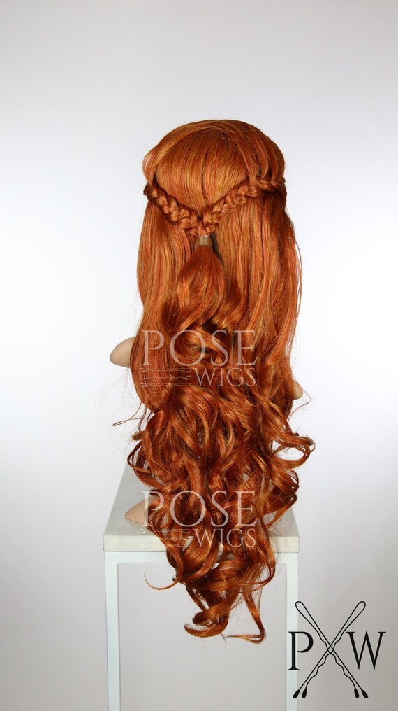Red Lace Front Wig Curly Long Braided Hair Renaissance Faire Halloween Costume Melisandre Sansa Cosplay Elf Body Wave Princess Series 2f