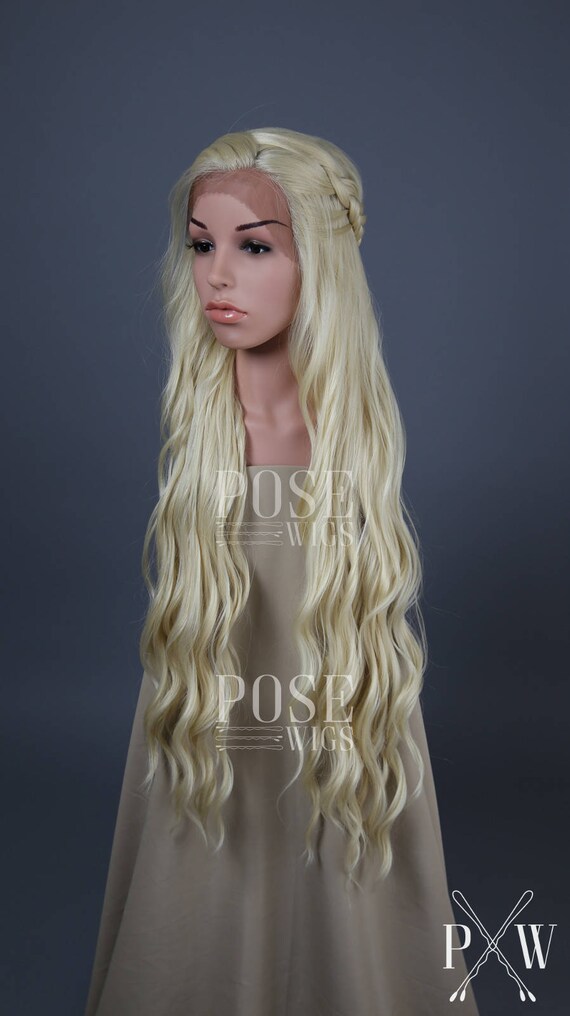 Blonde Lace Front Wig With 2 Braids Long Curly Braided Hair Daenerys Game Of Thrones Khaleesi Costume Elf Warcraft Overwatch Lady 2d
