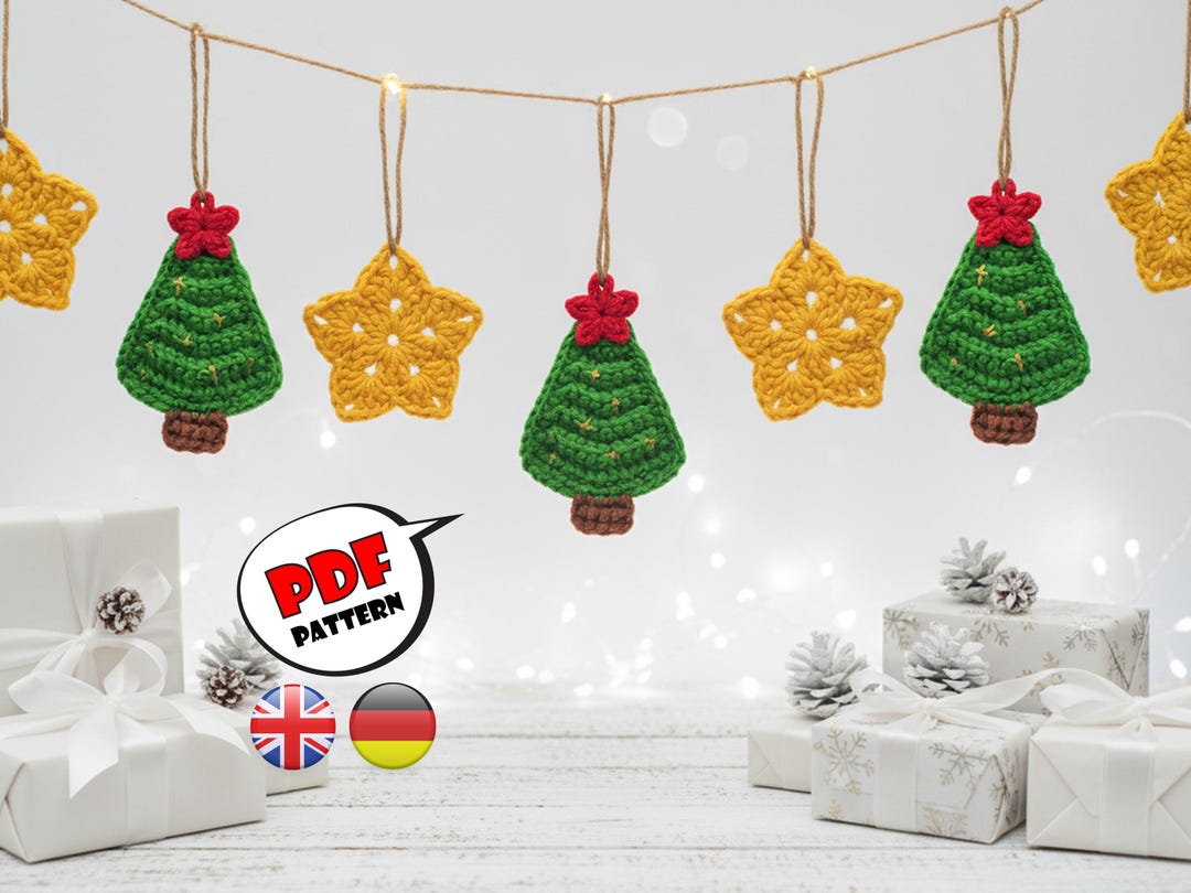 Christmas Star & Tree Crochet Decor Pattern, Bilingual PDF - Etsy