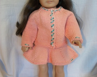 18" Doll Knitting Pattern Cotton Raglan & Skirt PDF instant download