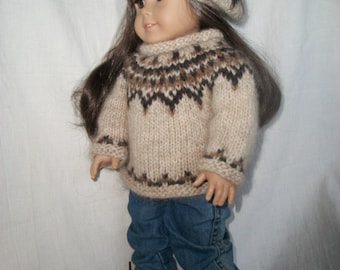 18 " Doll Knitting Pattern Icelandic Sweater and Tam PDF instant download
