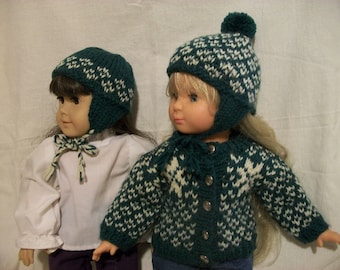 18" Doll Knitting Pattern Scandinavian Cardigan and Hat PDF