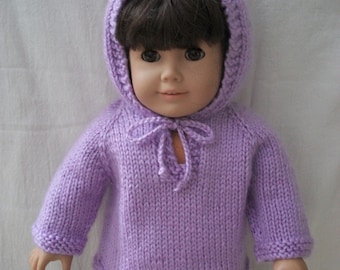 18" Doll  Knitting Pattern Top Down Hoodie PDF instant download