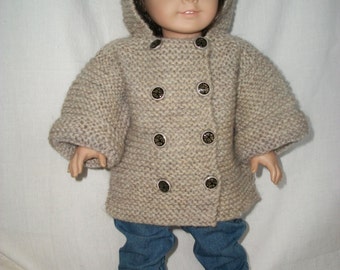 18" Doll Knitting Pattern Garter Coat PDF instant download