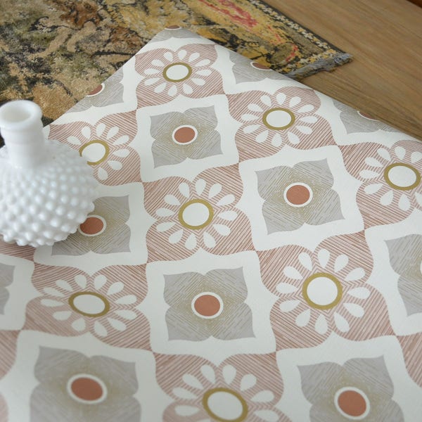 One Roll Vintage Wallpaper Roll Pink Gold White Copper Modern Floral Bathroom Bedroom Accent Wall Craft Powder Room Shelf Texture