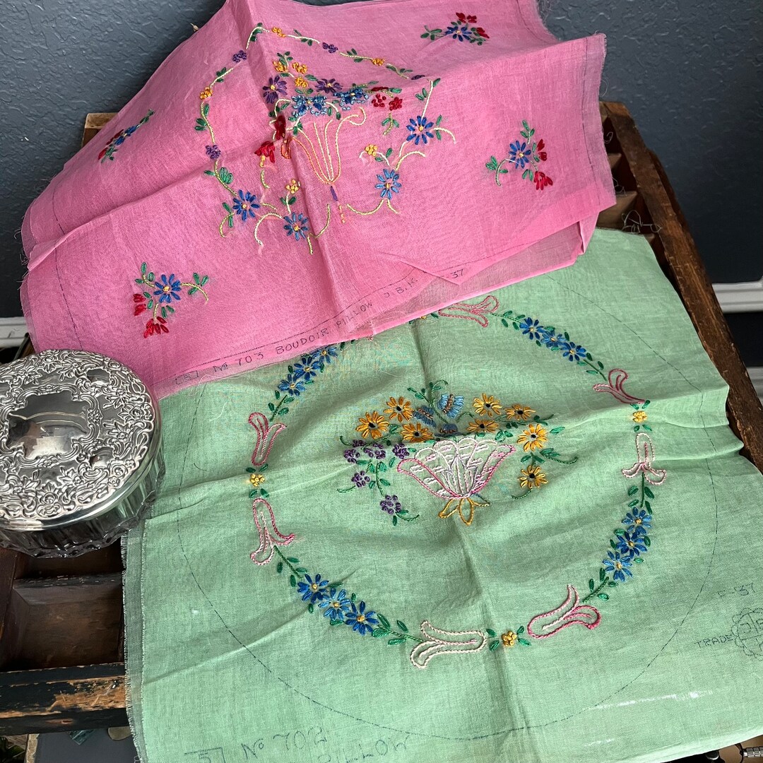 Set 2 Vintage Needlepoint Finished Piece Spring Flowers Floral Crafting