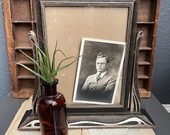 Vintage Swinging Frame with Antique Cabinet Photo Picture Frame Stand Wooden Wood Table Top Dresser 8 by 6 inch Art Deco Grey