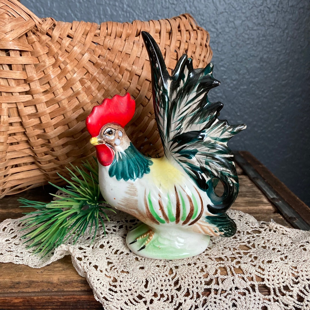 Vintage Ceramic Rooster Figurine Hand Painted Home Animal Book Etsy