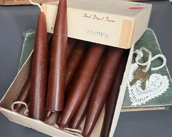 Lot of 5 Vintage Hand Dipped Taper Japan Kreiss Small Hanging Candles Brown Lot Mantle Shelf Decor Boho Christmas Thanksgiving 6 Inch