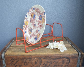 Red Vintage Kitchen Drying Rack Plate Holder Tray Dish Display Counter Top Decor Mid Century Dishes Storage Holder Cabin