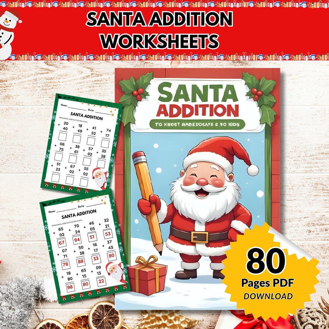 Santa Addition Worksheets for Kids | Christmas Math Activities ...