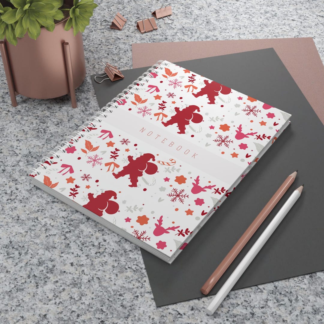 Santa Pattern Spiral Notebook | Christmas Santa Snowflake Candy Cane ...