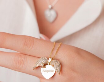 Personalized Sterling Silver Angel Wing Necklace: Custom Memorial Jewelry