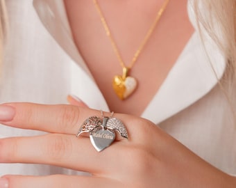 Sterling Silver Angel Wing Necklace: Custom Engraved Memorial Jewelry