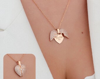 Personalized Sterling Silver Angel Wing Necklace: Custom Memorial Jewelry