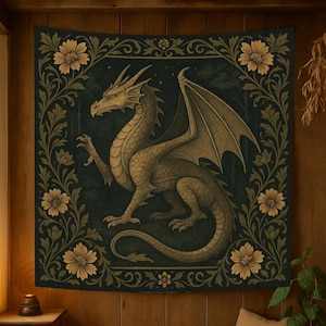 Dragon Wall Tapestry – Dark Fantasy Medieval Home Decor, Mythical Creature Wall Art for Cozy Boho or Rustic Room Accent-wall decor-tapestry