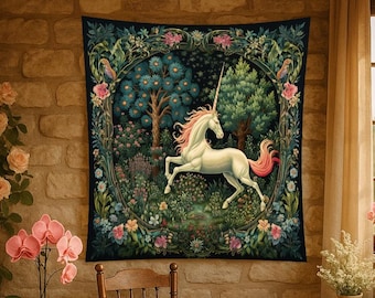 William Morris Tapestry: Vintage Floral Unicorn Wall Art