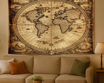 Arazzo con mappa del mondo vintage: decorazione da parete retrò da viaggio