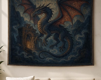 ドラゴンタペストリー - 魅惑の森の壁アート、リビングルーム、寝室のホームデコレーション、ボヘミアン装飾、ドラゴン愛好家へのギフト、中世アートの壁装飾