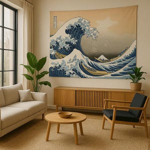Arazzo La grande onda di Kanagawa – Arte murale di Hokusai – Decorazione boho giapponese – Regalo spirituale – Camera da letto zen o sala di meditazione al largo di Kanagawa