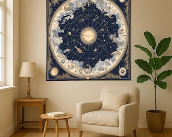 Zodiac Constellation Tapestry: Vintage Astrology Wall Decor