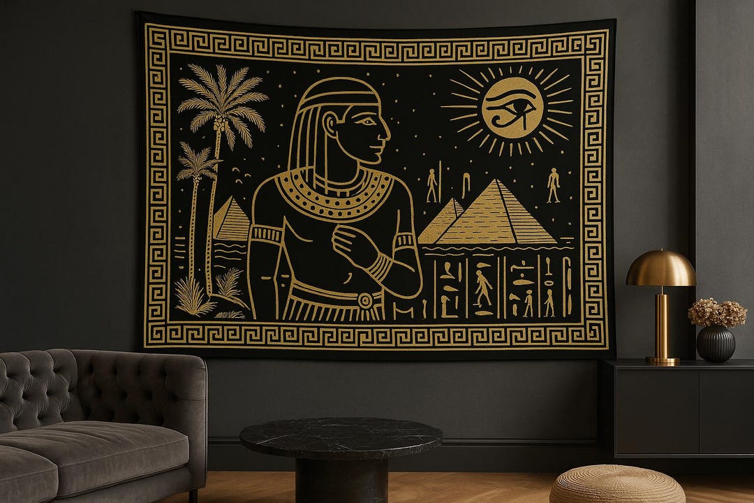 Ancient Egyptian Wall Tapestry – Gold Pharaoh Print, Boho Decor, Mystic ...