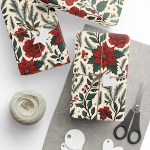 Wrapping Papers - Festive Floral Holiday Christmas Gift Wrap Sheets, Eco-Friendly Packaging