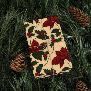 Papier do pakowania, rolka do pakowania prezentów świątecznych, świąteczny kwiatowy vintage ekologiczny papier do pakowania na święta, opakowania świąteczne, papier do pakowania prezentów