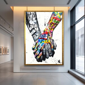 Graffiti Hands Canvas Art | Street Art Wall Decor | Love & Unity Print