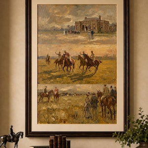 Sztuka meczu polo w stylu vintage | Stary wydruk jeździecki | Obraz olejny w stylu country club zdjęcie 1