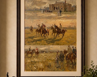 Vintage Polo Match Art | Old Money Equestrian Print | Country Club Oil Painting